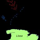 Bitva u Visu 1866 - Bitva začíná, Tegetthoff vede svoji flotu uspořádanou do klínu na bok nepřátelské sestavy – wikipedie