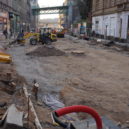 Rozkopaná Husitská ulice - Husitská ulice, Praha Žižkov.