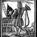 Charles Vane - Dřevořezba z roku 1725, Stede Bonnet a jeho Jolly Roger. Obrázek pochází z knihy A General History of the Pyrates od Charlese Johnsona. – wikipedie