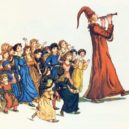 Krysař z Hamelnu - Krysař odvádí děti z Hamelnu. Ilustrace anglické kreslířky Catherine Greenawayové z roku 1888 – WIKIPEDIE