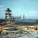 USS Franklin - Letová paluba těžce poškozené USS Franklin po návratu do New Yorku s Manhattanem v pozadí – wikipedia