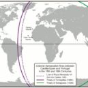 Jan II. Porugalský - Rozdělení světa mezi Španělsko a Portugalsko podle Tordesillaské smlouvy (plná fialová čára) – wikipedie