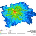 Mapa časové dostupnosti centra Prahy městskou dopravou - Časová dostupnost městské hromadné dopravy