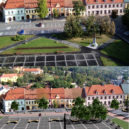 Revitalizace historického jádra města Slaný. Návrh úprav Masarykova náměstí (Sýkora a kol.) - Vizualizace úprav Masarykova náměstí_stávající stav versus návrh úprav 5