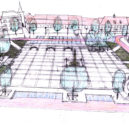 Revitalizace historického jádra města Slaný. Návrh úprav Masarykova náměstí (Sýkora a kol.) - Studie úprav Masarykova náměstí, kresba