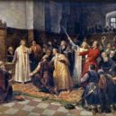 Dobytí Prahy Jiříkem z Poděbrad roku 1448 - Josef Mathauser – Zvolení Jiříka z Poděbrad králem českým roku 1458 – commons.wikimedia