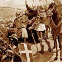 Bitva u Tachova 1427 - Papežský legát Jindřich Winchesterský (Jindřich Beaufort) se snaží zastavit prchající křižáky prosbami a potom nadávkami po bitvě u Tachova – wikipedie