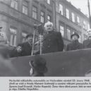 Václav Kopecký - Zdeněk Nejedlý na korbě nákladního vozu při projevu, za ním Václav Kopecký