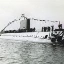 Americká ponorka Nautilus - 21. ledna 1954 Nautilus po slavnostním křtu na řece Temži (stát Connecticut) -commons.wikimedia