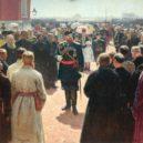 Alexandr III. - Přijetí venkovských stařešinů Alexandrem III. Na nádvoří Petrovského paláce 1885-1886, I. Repin -commons.wikimedia.