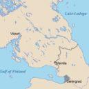 Zimní válka - Mainila, ležící na Karelské šíji, na mapě ukazující meziválečnou hranici mezi Finskem a SSSR – wikipedie