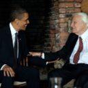 Bily Graham - Prezident Barack Obama a Graham se setkávají v Grahamově domě v Montrealu v Severní Karolíně v dubnu 2010 – wikipedia