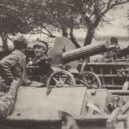 Maxim - Legiony Polskie, tabor 3 pułku piechoty ze zdobycznymi karabinami maszynowymi Maxim. Rarańcza, lato 1915. -wikimedia-commons –