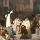 Savanarola - the Florentine preacher Girolamo Savonarola (1452 až 1498) denouncing frivolous possessions and activities, in preparation for a bonfire of vanities. -wikimedia.commons –