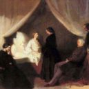 Chopin a jeho lásky - smrt, tuberkuloza, hudba, romantismus, 19. století, genius, 16-c na svém smrtelném loži. Zleva- Aleksander Jełowicki, Chopinova sestra Ludwika, princezna Marcelina Czartoryska , Wojciech Grzymała, Kwiatkowski-wikipedia