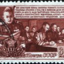 Bulganin - Sovětská poštovní známka vydaná ke 30. výročí Sovětské armády (1948)-There is a citation from Bulganin that mentios Stalin-wikipedia.commons