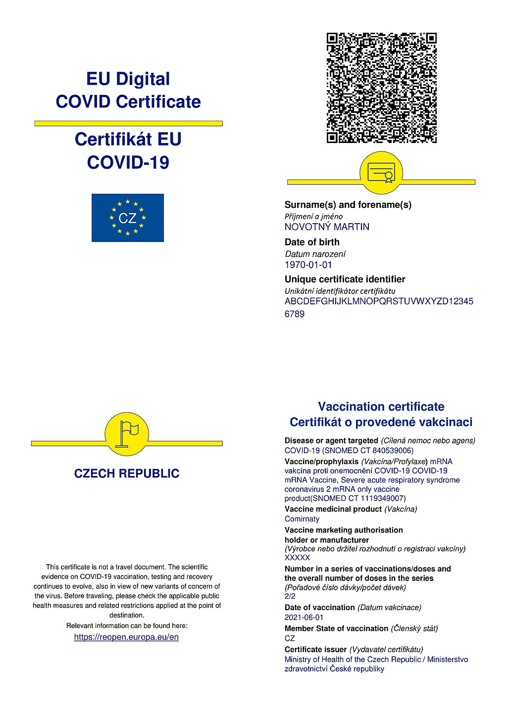certifikát Covid