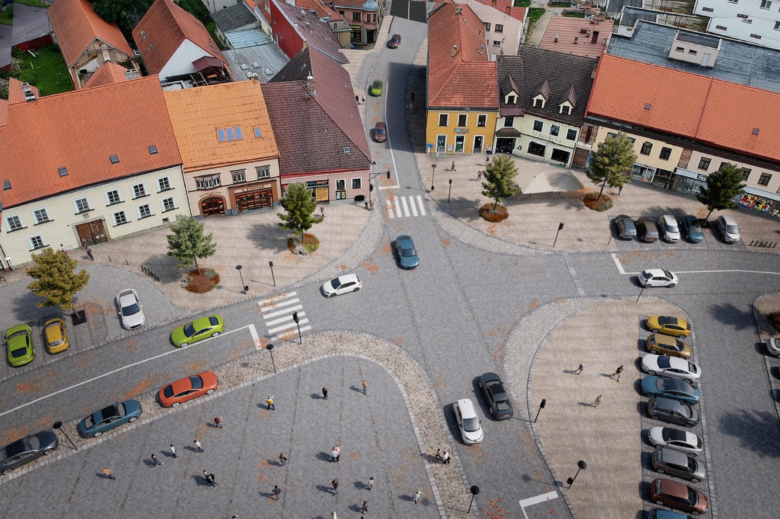 Reálná vizualizace průsečné křižovatky dle návrhu M1 Architekti