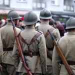 armáda, pěchota, vojáci, dějiny, velká válka, první světová válka, rekonstrukce, výzbroj, válečný, válka, zbraň, přilby, pušky, staré, starý